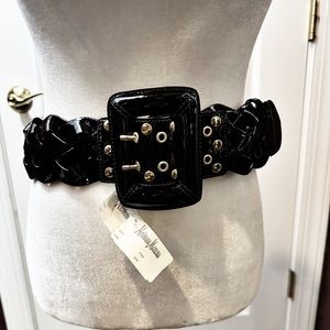NWT Neiman Marcus Black Patton Leather Look Belt